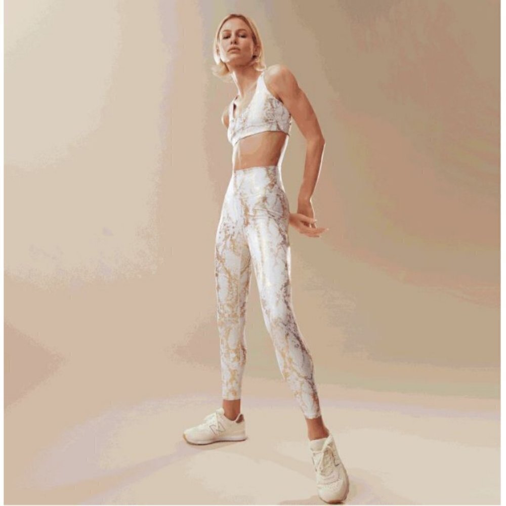 Carbon38 Metallic Snake Set Bra + High Rise Leggings ~ Cream/Gold Large Nwt